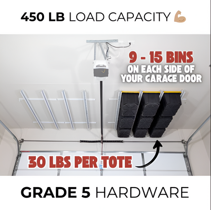 Tote Slide Pro Adjustable Rails – Organize 12–15 Storage Totes, Heavy-Duty Overhead System
