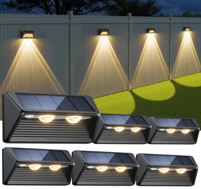 Solar Fence Lights Outdoor – 2 Modes (3500K/6000K), Super Bright LED, IP65 Waterproof Deck Lights for Patio, Stairs & Wall (6 Pack)