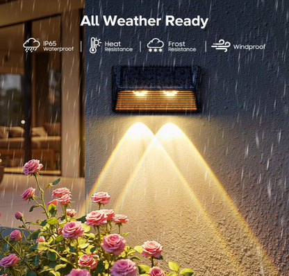 Solar Fence Lights Outdoor – 2 Modes (3500K/6000K), Super Bright LED, IP65 Waterproof Deck Lights for Patio, Stairs & Wall (6 Pack)