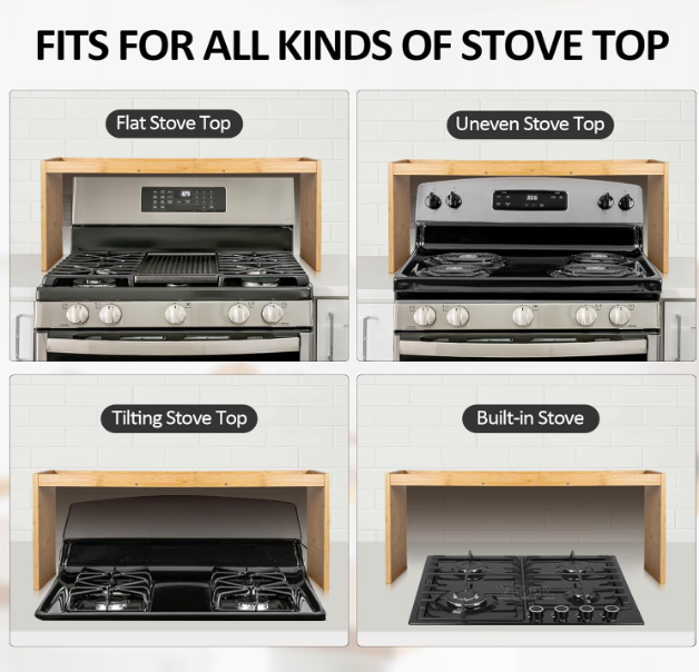 Stove Top Spice Rack Organizer – 33” Wide Bamboo Shelf for Kitchen Storage