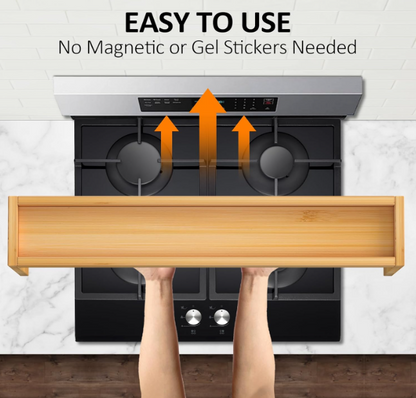 Stove Top Spice Rack Organizer – 33” Wide Bamboo Shelf for Kitchen Storage