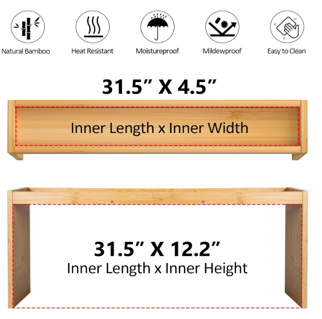 Stove Top Spice Rack Organizer – 33” Wide Bamboo Shelf for Kitchen Storage