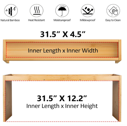 Stove Top Spice Rack Organizer – 33” Wide Bamboo Shelf for Kitchen Storage