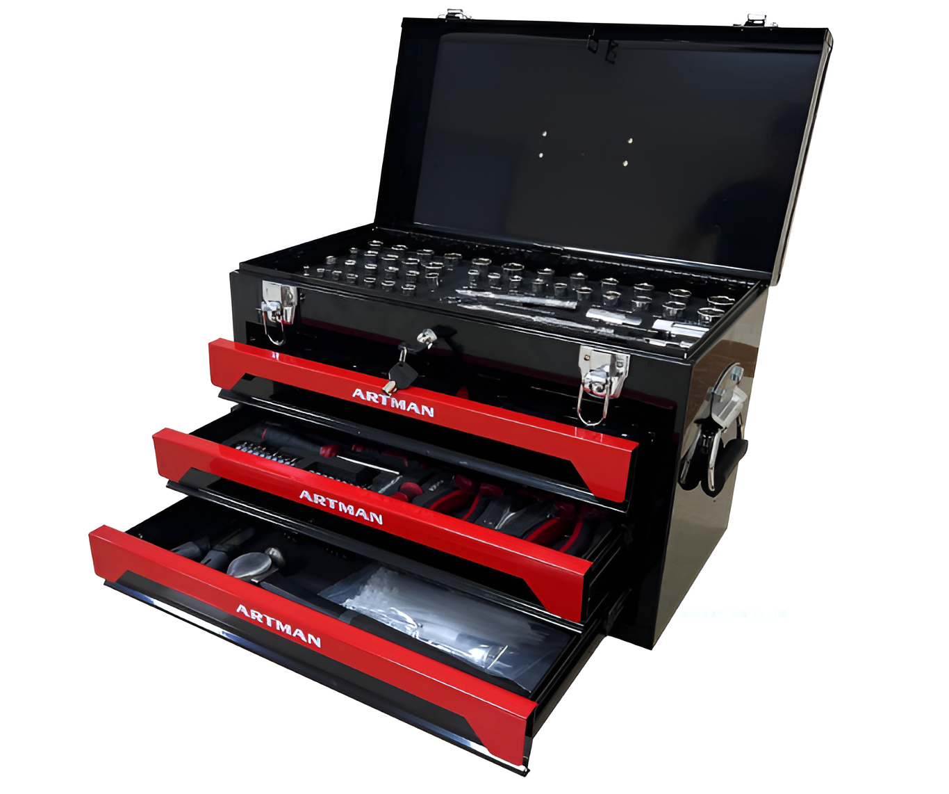 439 Piece Mechanics Tool Set with 3 Drawer Heavy Duty Metal Box – Professional Auto Repair Tool Kit, Complete Household & Garage Tool Set, Portable Organizer Case Red & Black