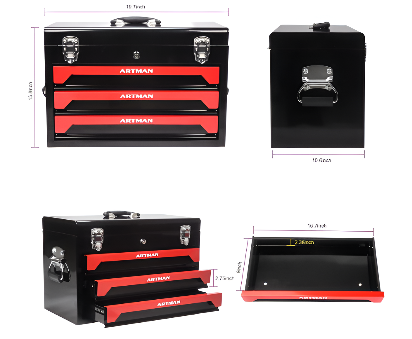 439 Piece Mechanics Tool Set with 3 Drawer Heavy Duty Metal Box – Professional Auto Repair Tool Kit, Complete Household & Garage Tool Set, Portable Organizer Case Red & Black