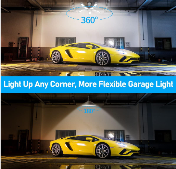 2 Pack LED Garage Lights 180W – 10-Leaf Adjustable Ceiling Lamp, 18000LM, 6500K