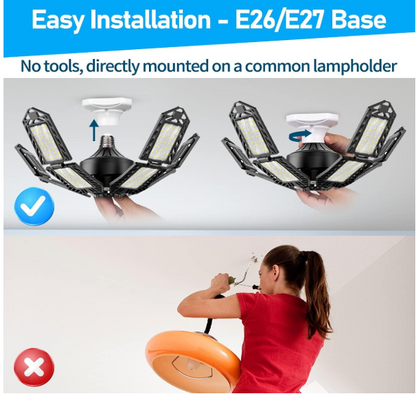 2 Pack LED Garage Lights 180W – 10-Leaf Adjustable Ceiling Lamp, 18000LM, 6500K