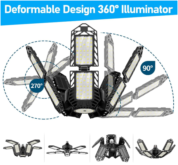 2 Pack LED Garage Lights 180W – 10-Leaf Adjustable Ceiling Lamp, 18000LM, 6500K