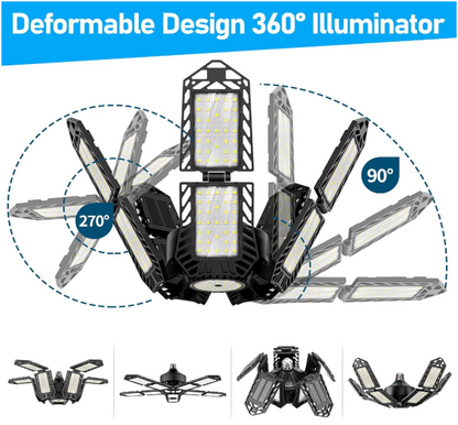 2 Pack LED Garage Lights 180W – 10-Leaf Adjustable Ceiling Lamp, 18000LM, 6500K