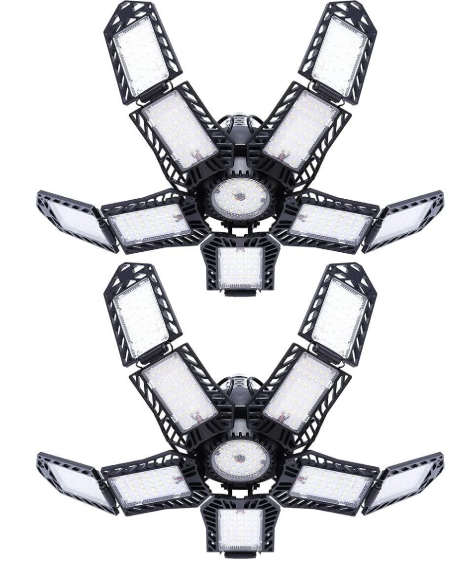 2 Pack LED Garage Lights 180W – 10-Leaf Adjustable Ceiling Lamp, 18000LM, 6500K