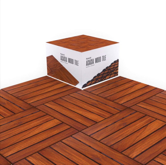Acacia Wood Outdoor Flooring Interlocking Wood Tiles 12" X 12"
