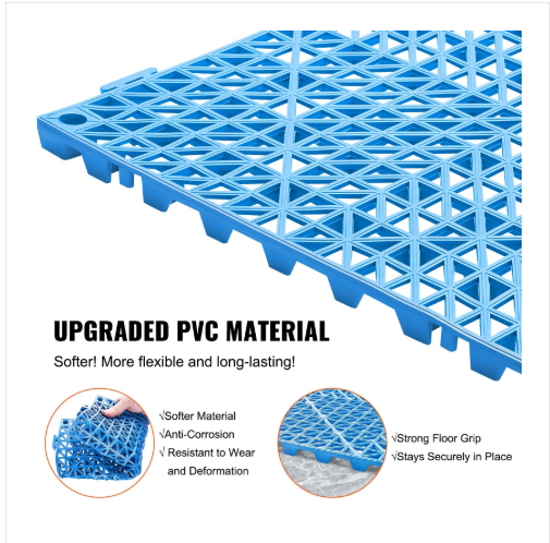 Interlocking Drainage Tiles – 55PCS Blue PVC Non-Slip Floor Set - VEVOR 12” x 12”