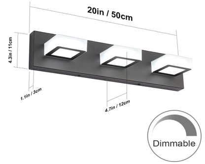 3-Light Dimmable LED Bathroom Vanity Light – Modern Matte Black with Acrylic & Stainless Steel