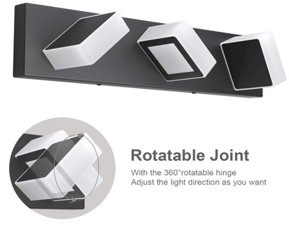 3-Light Dimmable LED Bathroom Vanity Light – Modern Matte Black with Acrylic & Stainless Steel