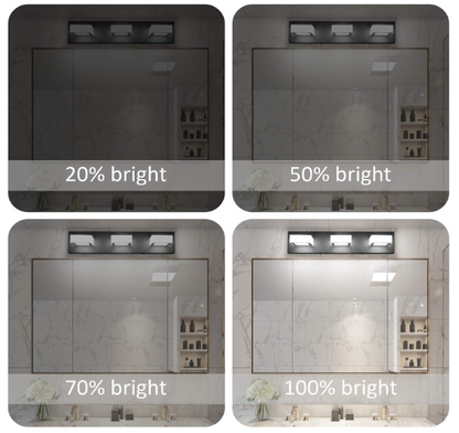 3-Light Dimmable LED Bathroom Vanity Light – Modern Matte Black with Acrylic & Stainless Steel