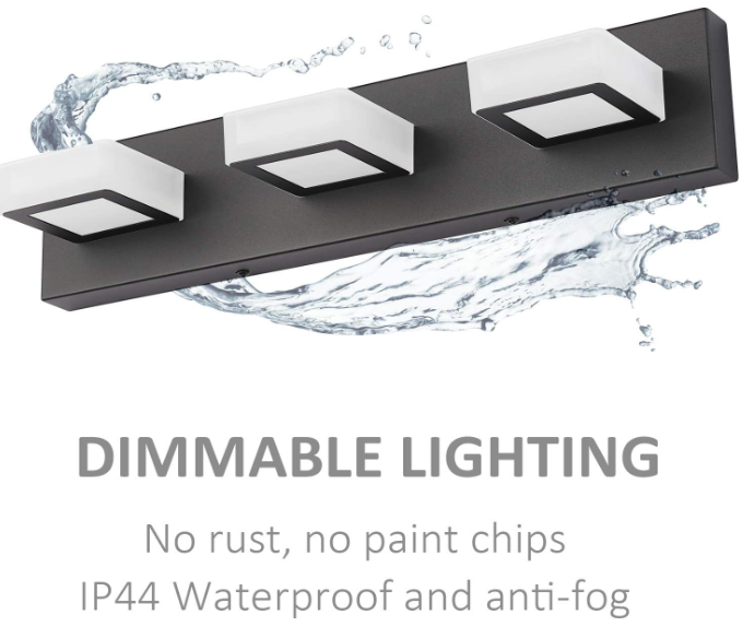 3-Light Dimmable LED Bathroom Vanity Light – Modern Matte Black with Acrylic & Stainless Steel