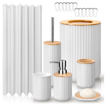 19-Piece Compact White Bathroom Accessories Set – Shower Curtain & Organization Kit for Small Bathrooms