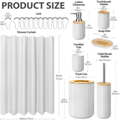 19-Piece Compact White Bathroom Accessories Set – Shower Curtain & Organization Kit for Small Bathrooms