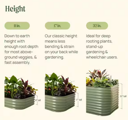 32 In. Extra-Tall 10-in-1 Modular Metal Raised Garden Bed Kit – Olive Green Planter for Vegetables & Flowers