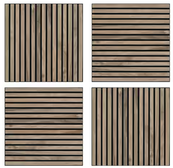 Natural Wood Slat Acoustic Panels – 0.7" x 2'x2', Yellow MDF Decorative Wall Panels, 4-Piece Set