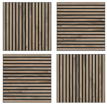 Natural Wood Slat Acoustic Panels – 0.7" x 2'x2', Yellow MDF Decorative Wall Panels, 4-Piece Set
