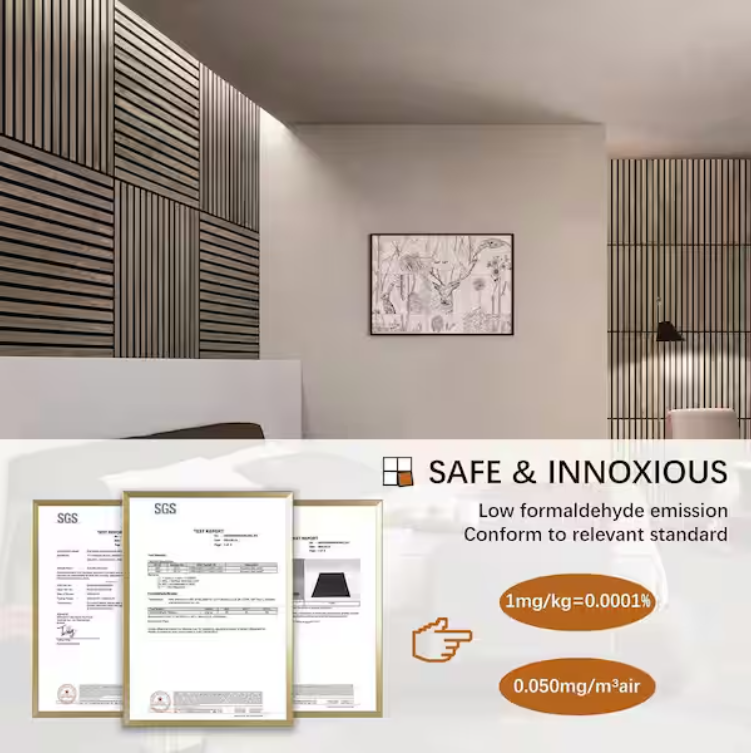 Natural Wood Slat Acoustic Panels – 0.7" x 2'x2', Yellow MDF Decorative Wall Panels, 4-Piece Set