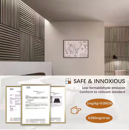 Natural Wood Slat Acoustic Panels – 0.7" x 2'x2', Yellow MDF Decorative Wall Panels, 4-Piece Set