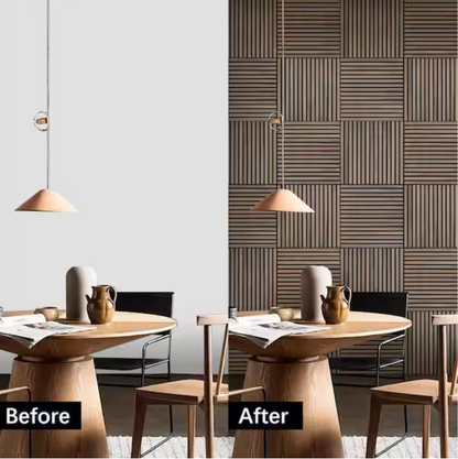 Natural Wood Slat Acoustic Panels – 0.7" x 2'x2', Yellow MDF Decorative Wall Panels, 4-Piece Set