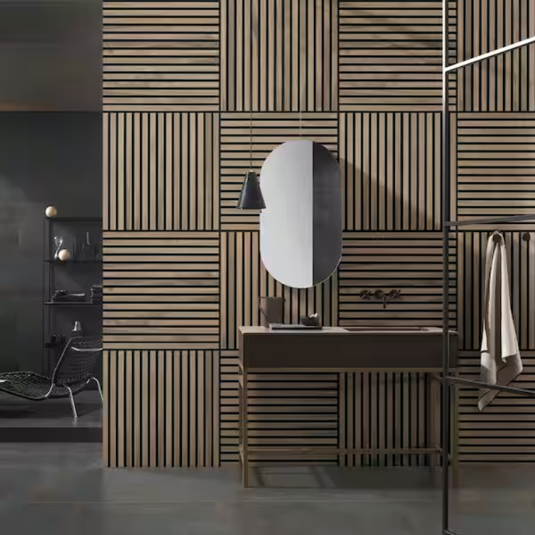 Natural Wood Slat Acoustic Panels – 0.7" x 2'x2', Yellow MDF Decorative Wall Panels, 4-Piece Set