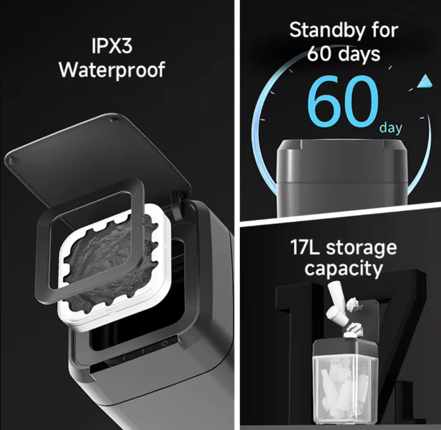 Royal Bin™ NOIR 17L – Smart Trash Can That Changes Bags and Cuts Automatically