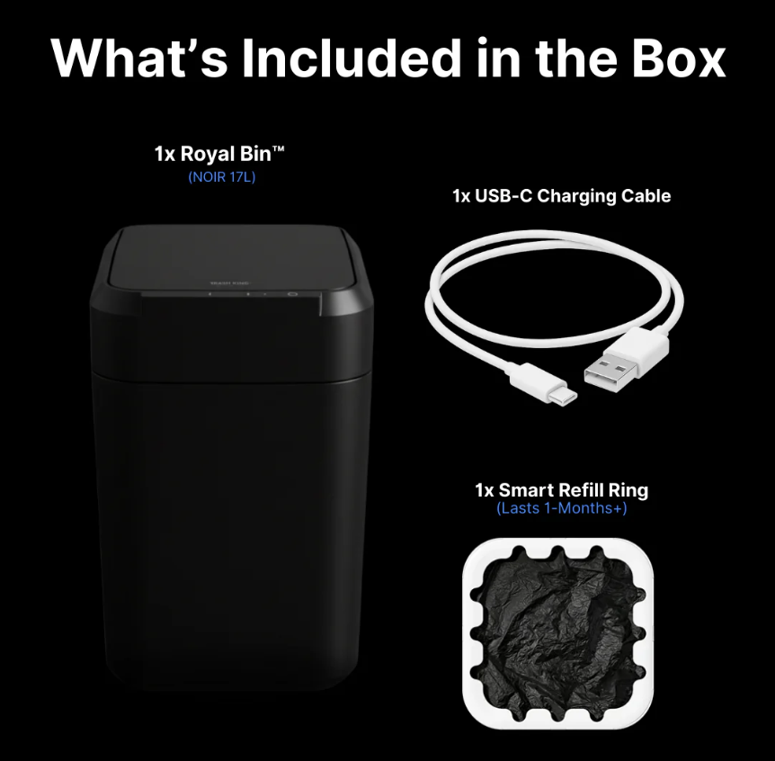 Royal Bin™ NOIR 17L – Smart Trash Can That Changes Bags and Cuts Automatically