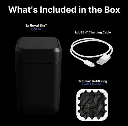 Royal Bin™ NOIR 17L – Smart Trash Can That Changes Bags and Cuts Automatically