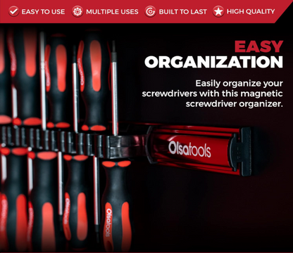 Magnetic Screwdriver Organizer for Tools – Holds 16 Screwdrivers | Heavy Duty Red Tool Holder