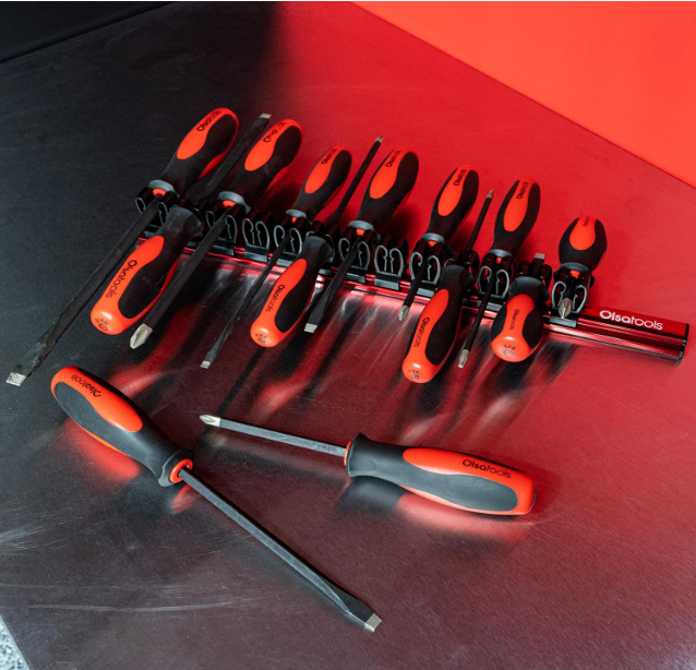 Magnetic Screwdriver Organizer for Tools – Holds 16 Screwdrivers | Heavy Duty Red Tool Holder