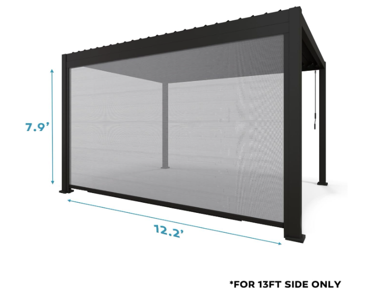 Accessory - 13Ft Adjustable Pull-Down Screen for 111S Pergola – UV Resistant Sun Shade & Wind Block, Charcoal