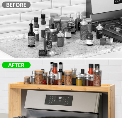 Stove Top Spice Rack Organizer – 33” Wide Bamboo Shelf for Kitchen Storage