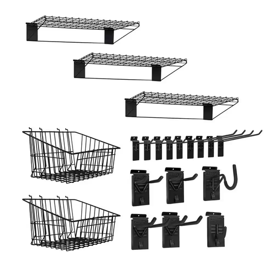 Stealth Ultimate Bundle Kit – 20 Black Slat Wall Hooks, 50 lb Load, Garage & Tool Organization