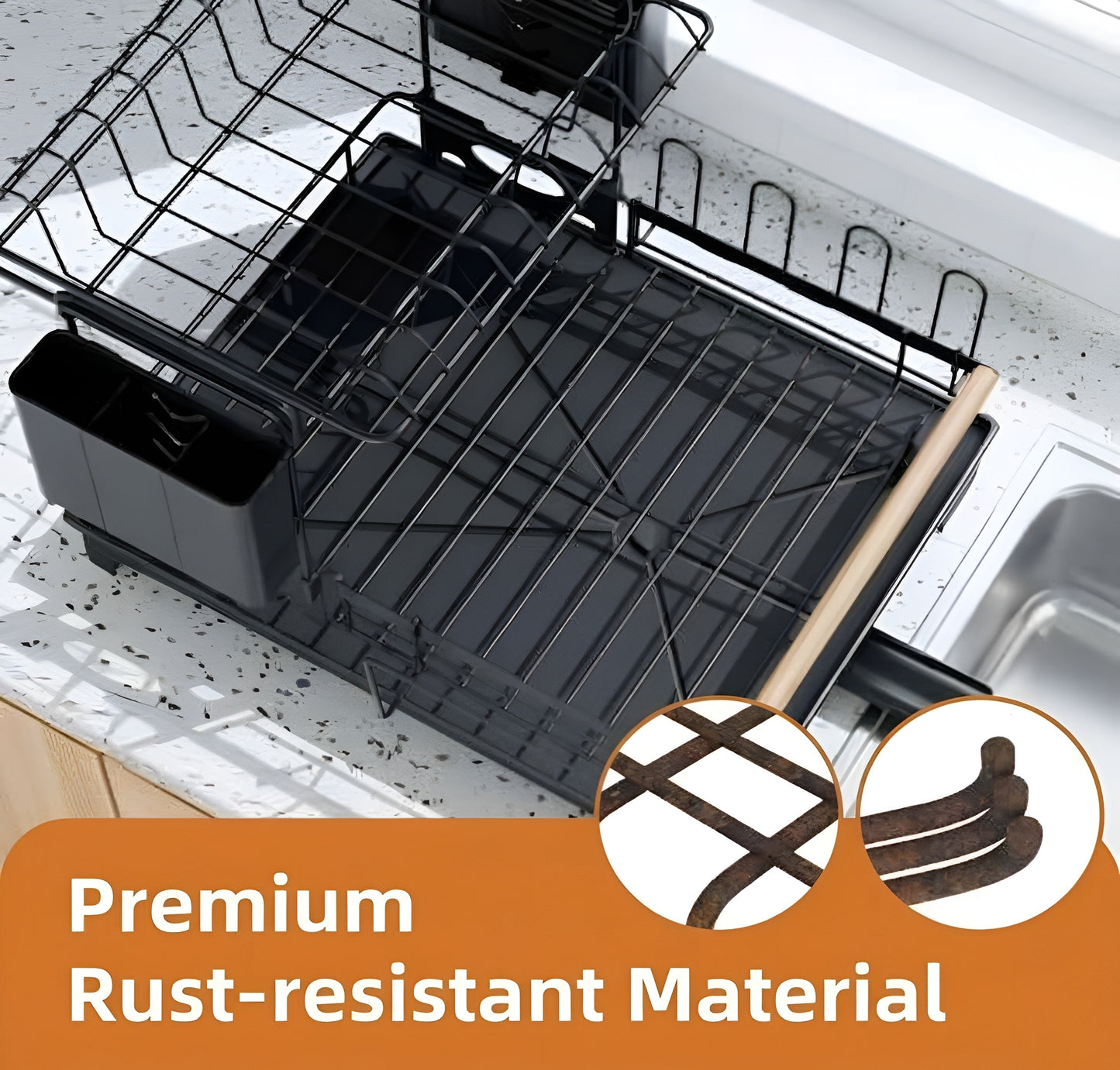 2 Tier Dish Drying Rack with Drainboard – Rustproof Dish Drainer for Kitchen Counter, 2-Level Dish Rack with Utensil Holder & Cup Holder, Space Saving Kitchen Organizer Black