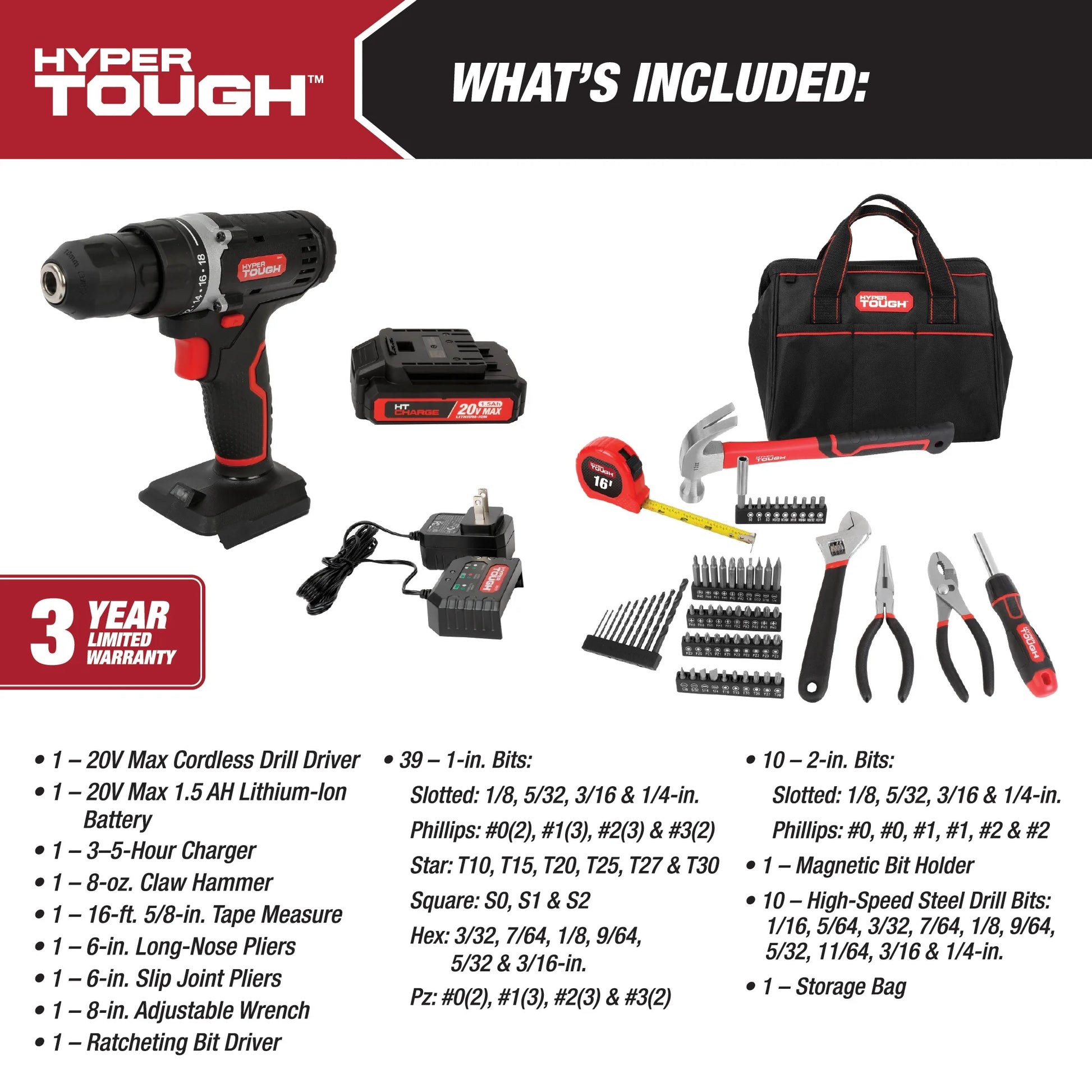 Cordless 20V Drill Project Kit – 70-Piece Set with Battery & Charger