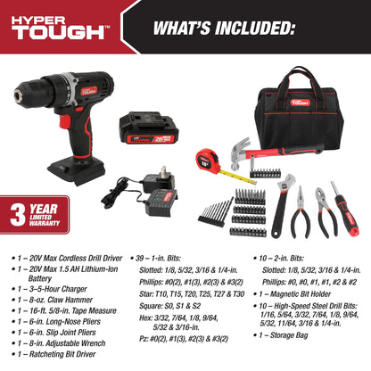 Cordless 20V Drill Project Kit – 70-Piece Set with Battery & Charger