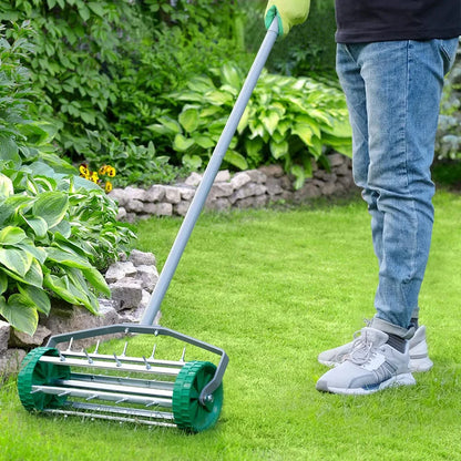 49" Rolling Garden Lawn Aerator with Steel Handle