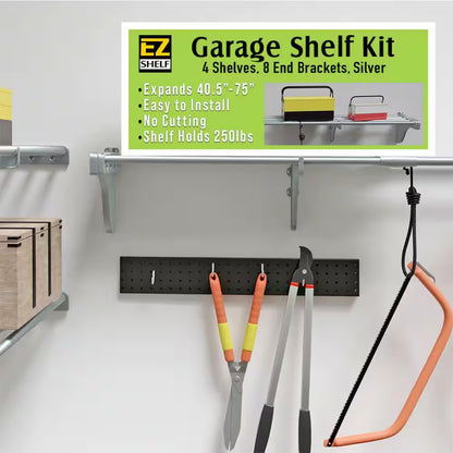 Expandable Metal Garage Shelf 40–75 in Adjustable Storage Rack – Silver (4-Pack)