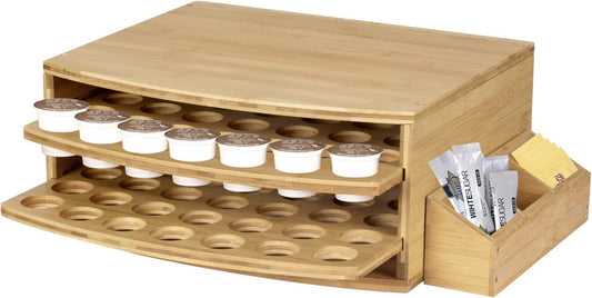 Coffee Pod Storage Organizer – Bamboo, 2-Tier, Holds 70 K-Cups