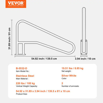 Stainless Steel Pool Handrail – Durable Swimming Pool Railing for Above Ground Pools - 55 x 32 in. 