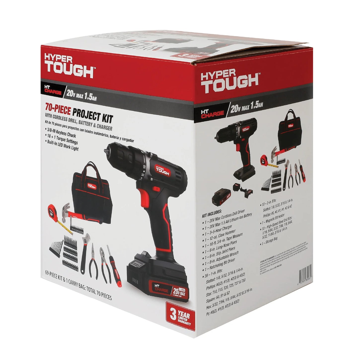 Cordless 20V Drill Project Kit – 70-Piece Set with Battery & Charger