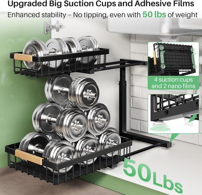 Under Sink Cabinet Organizer – 2-Tier Sliding Drawer, Black, 2 Pack