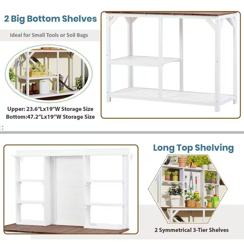 47 In. Wood Outdoor Plant Stand with Shelves – Backyard, Mudroom, Garden Organizer Kit