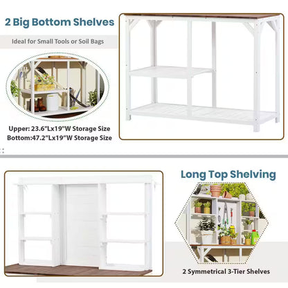 47 In. Wood Outdoor Plant Stand with Shelves – Backyard, Mudroom, Garden Organizer Kit