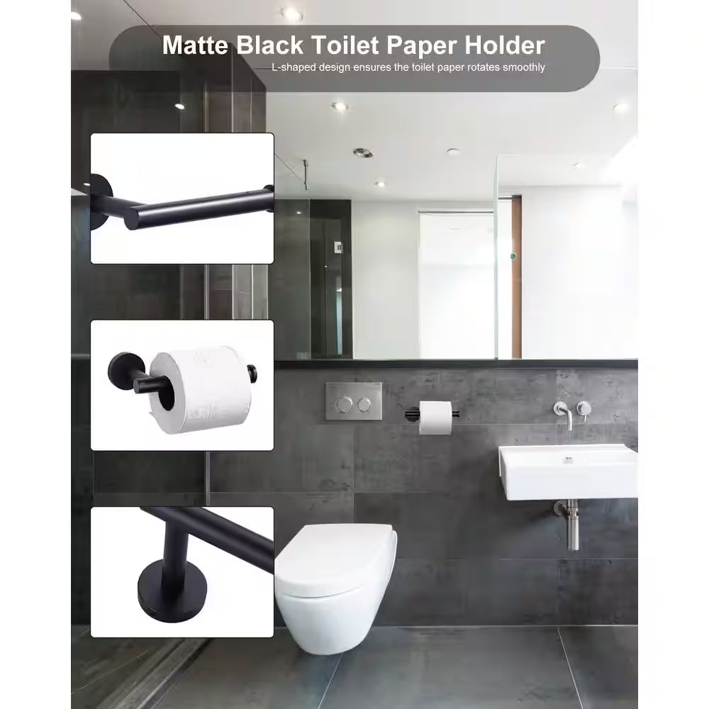 Modern 3-Piece Bathroom Hardware Set in Matte Black – Complete Bath Accessories Kit