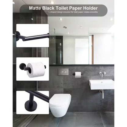 Modern 3-Piece Bathroom Hardware Set in Matte Black – Complete Bath Accessories Kit